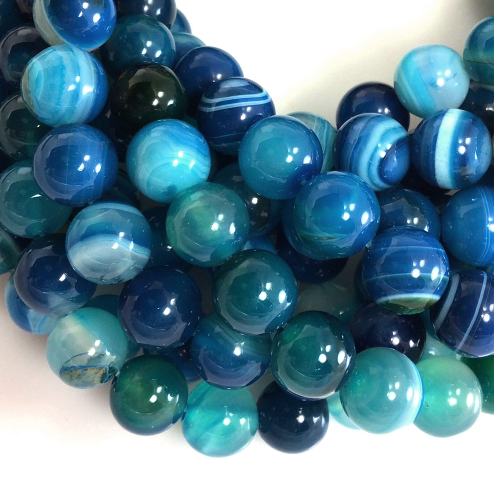 Gemstone Natural Blue Agate Bead Blue Stripe Agate Round Bead 15″ Jewelry Making