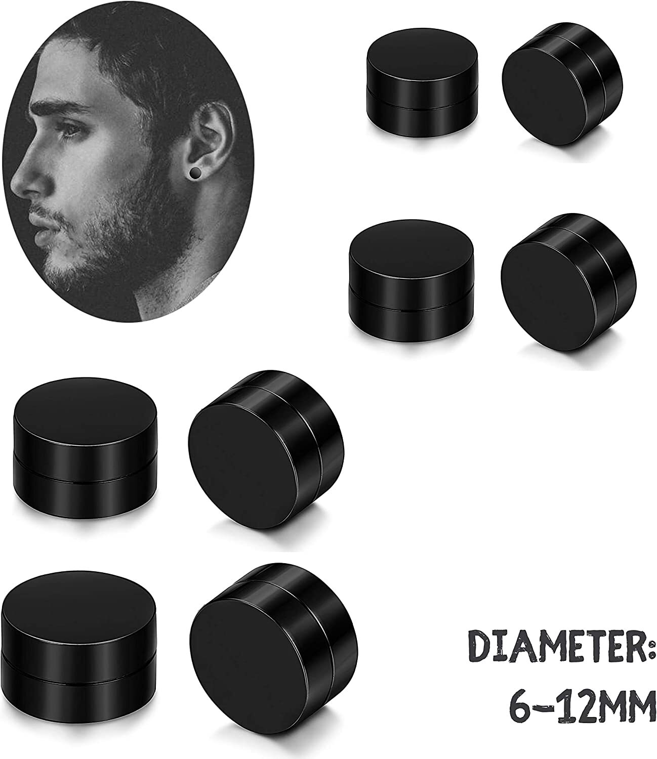 Men Women Magnetic Stainless Steel Stud Earrings Ear Plugs Non-Piercing Clip On