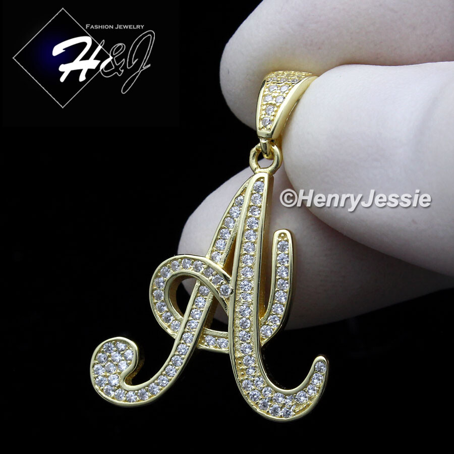 925 STERLING SILVER ICY BLING CZ GOLD PLATED 3D INITIAL LETTER “A” PENDANT*GP175