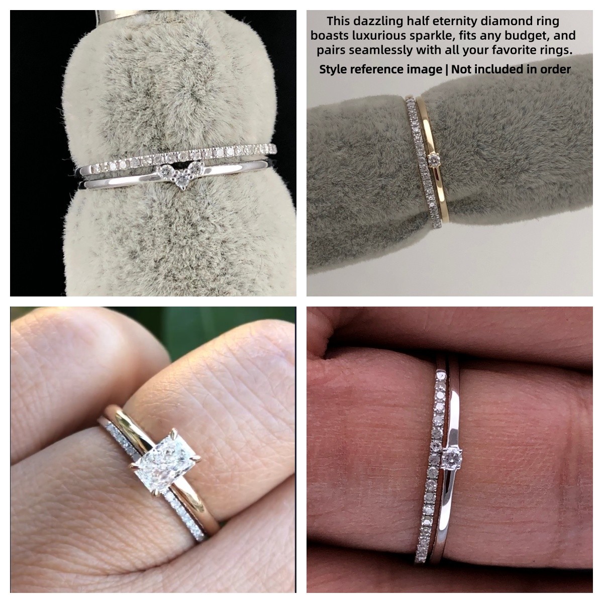 Stackable Wedding Band 10K Solid Gold 1mm Thin Natural Diamond Eternity Ring