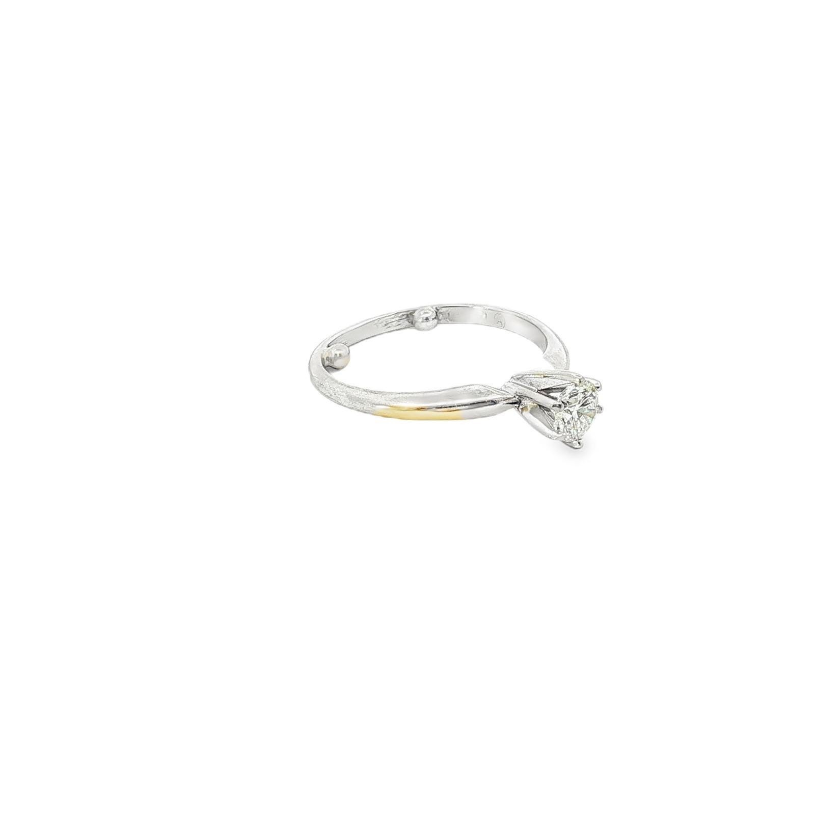Diamond Solitaire Ring .40ct Round Cut Six Prong Two Tone Textured Band Size 5