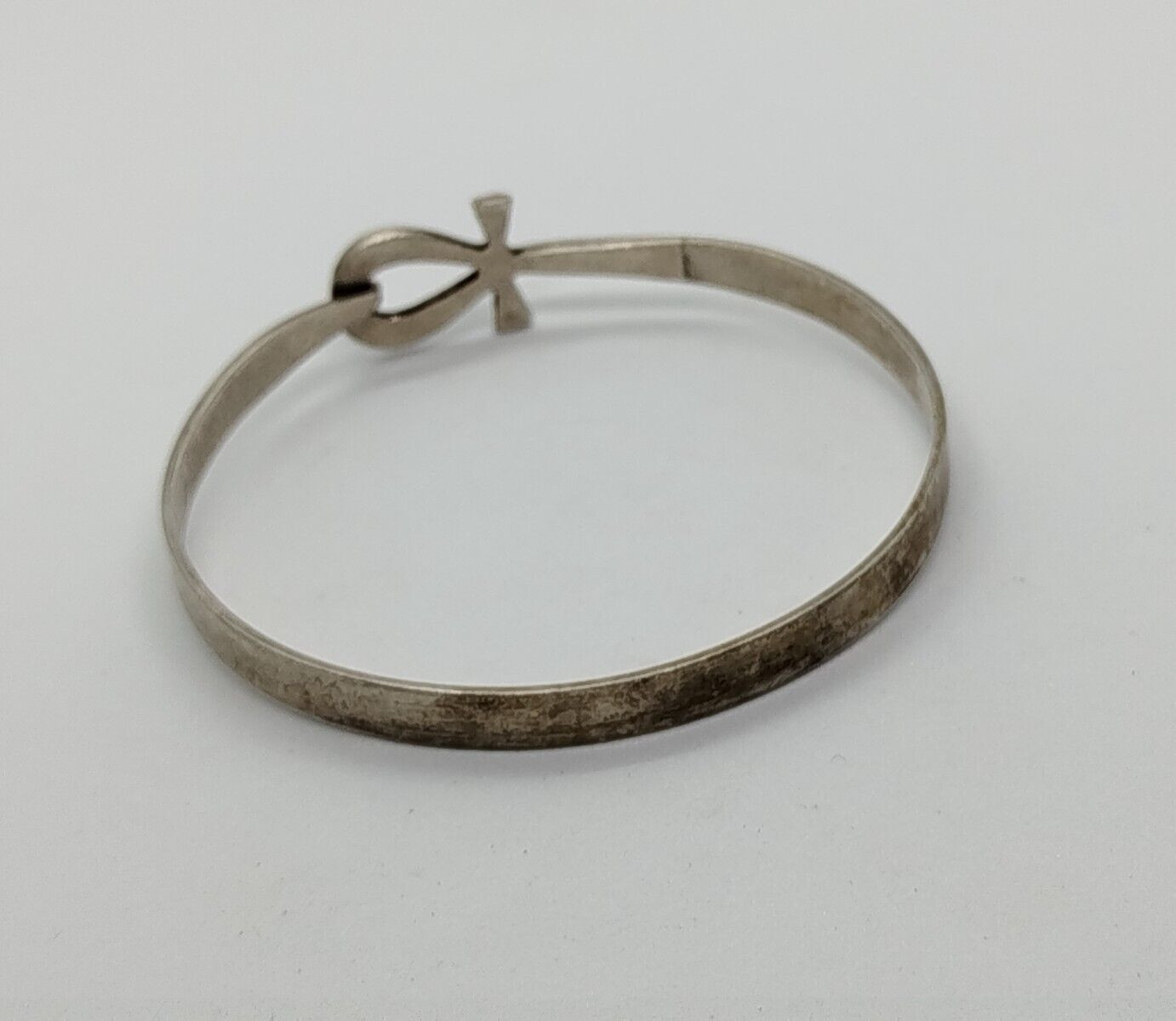 Vtg Egyptian Cross Bracelet Solid Silver 10.6g