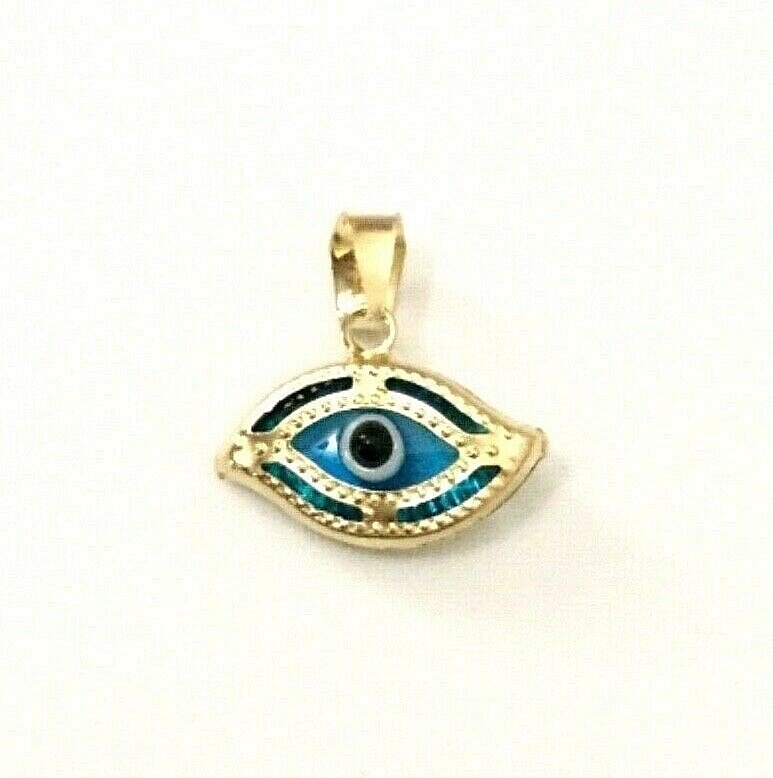 14K SOLID GOLD BLUE EVIL EYE PENDANT/14K ORO PURO DIJE DE OJO DE LA SUERTE-14KP1