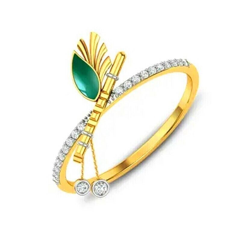 Gold Plated Thin Ring For Christmas Gifts 1 CT CZ Krishna Flute Gorgeous Ring