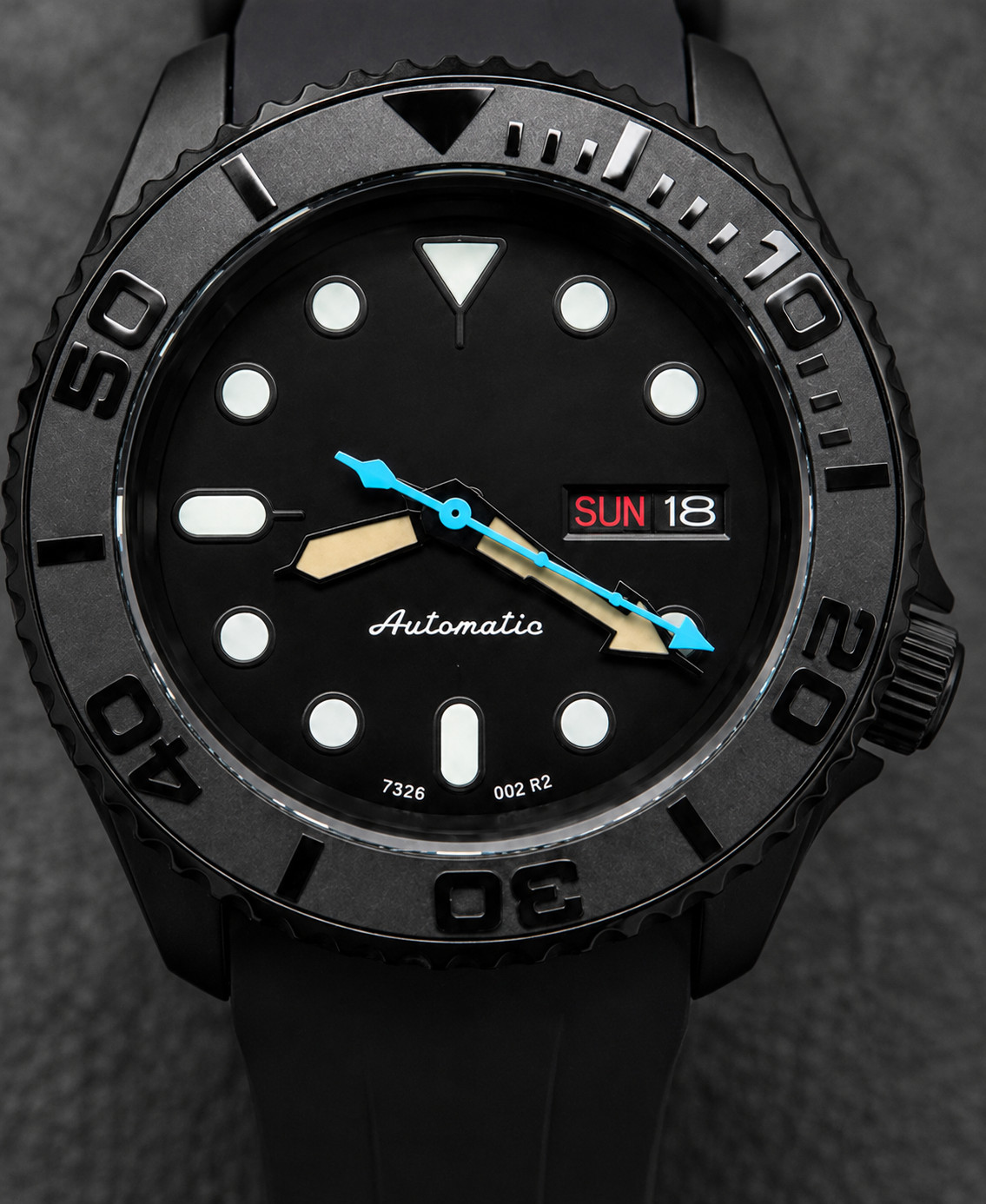 Custom Built – Stealth Black NH36 Automatic Day Date 40mm Rubber Watch