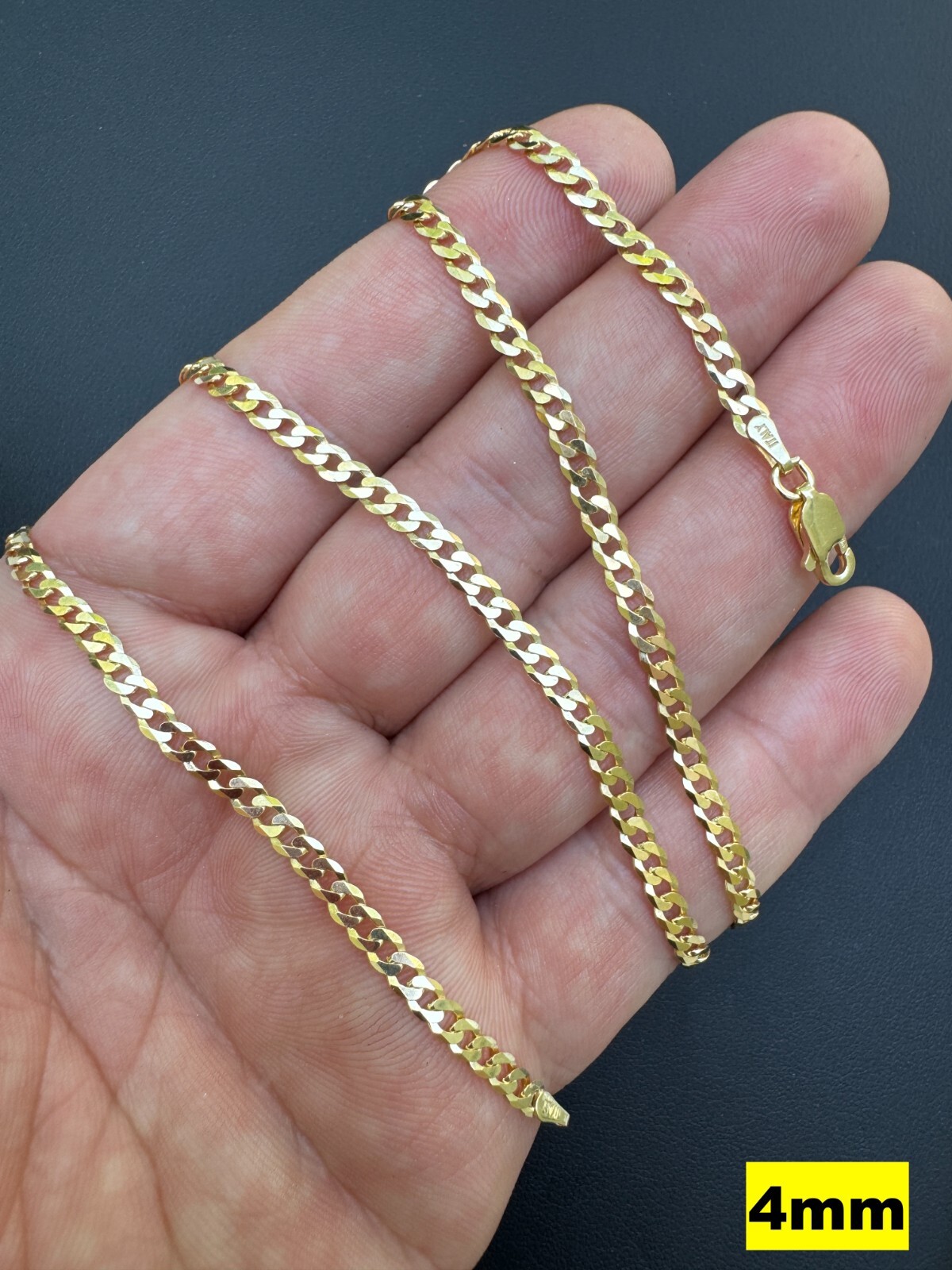 REAL Solid 925 Silver 14k Gold Plated Flat Cuban Link Chain Necklace 3mm – 11mm