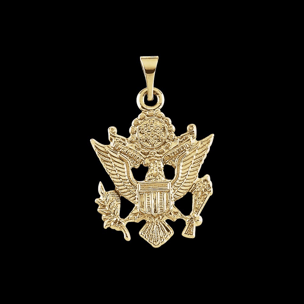 14K Yellow Gold U.S. Army Pendant Polished Die-Struck 19.5x15mm Military. STU