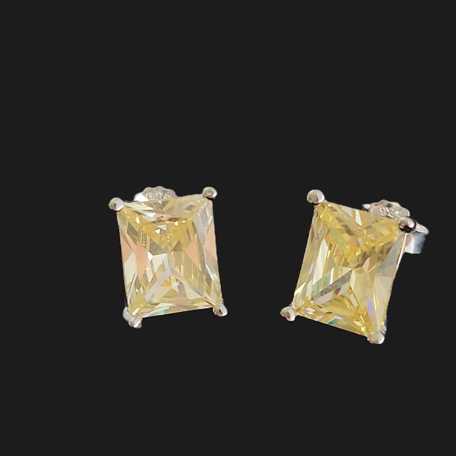 8CT Lab-Created Canary Yellow Sapphire Stud Earrings 925 Sterling Sliver