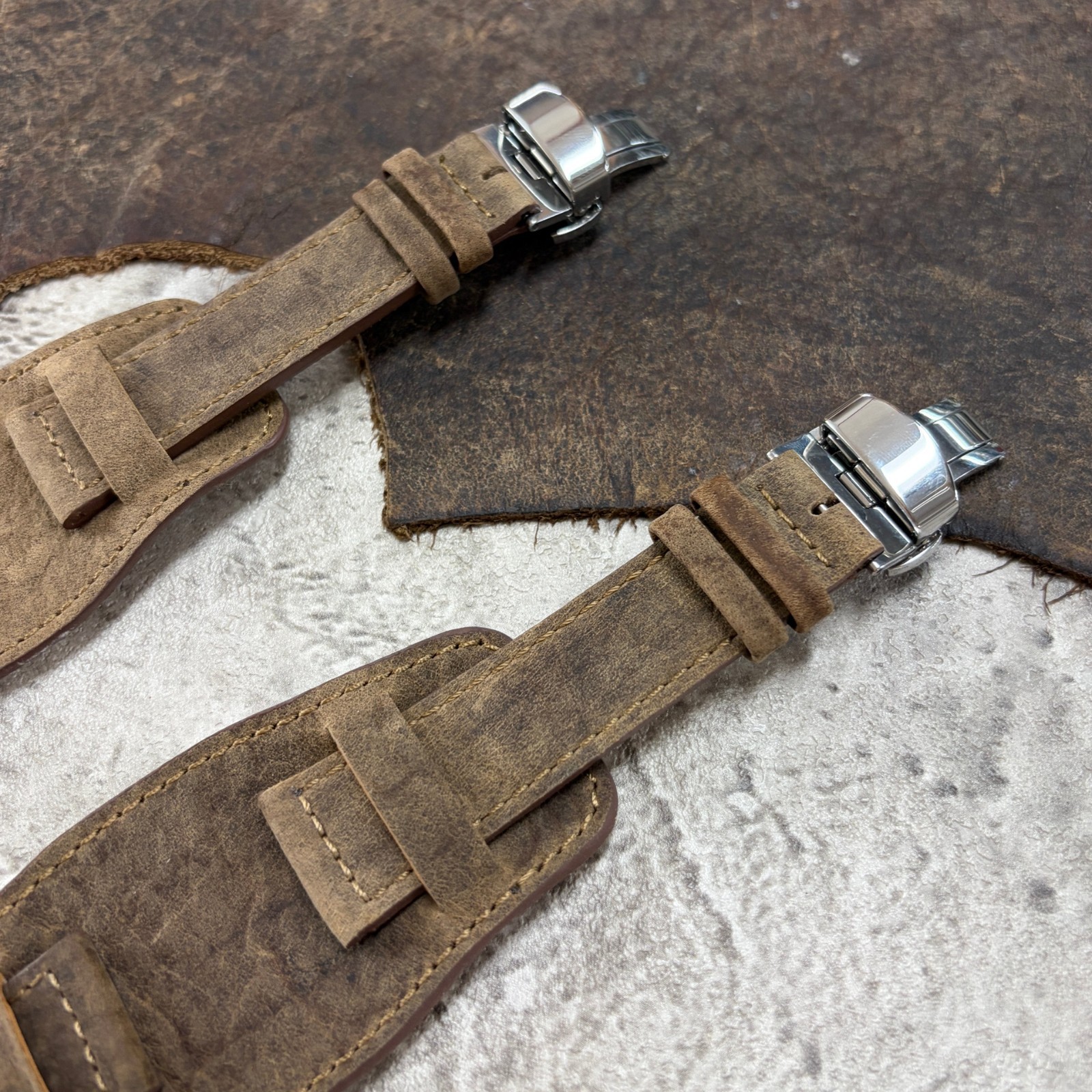 Deployment Buckle Bund Style Vintage Leather Watchband Strap 18/20/22mm #94H