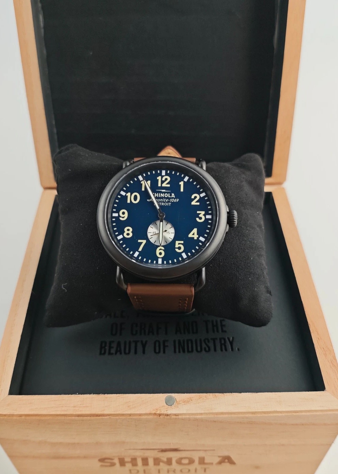 Shinola The Runwell Argonite 1069 Men’s 47mm Blue Dial Brown Strap Quartz Watch