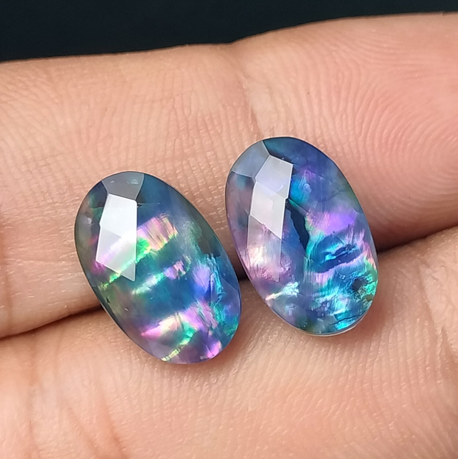 Ammolite Stone Doublet Oval Matched Pair Briolette Loose Gemstones 12 x 15 MM