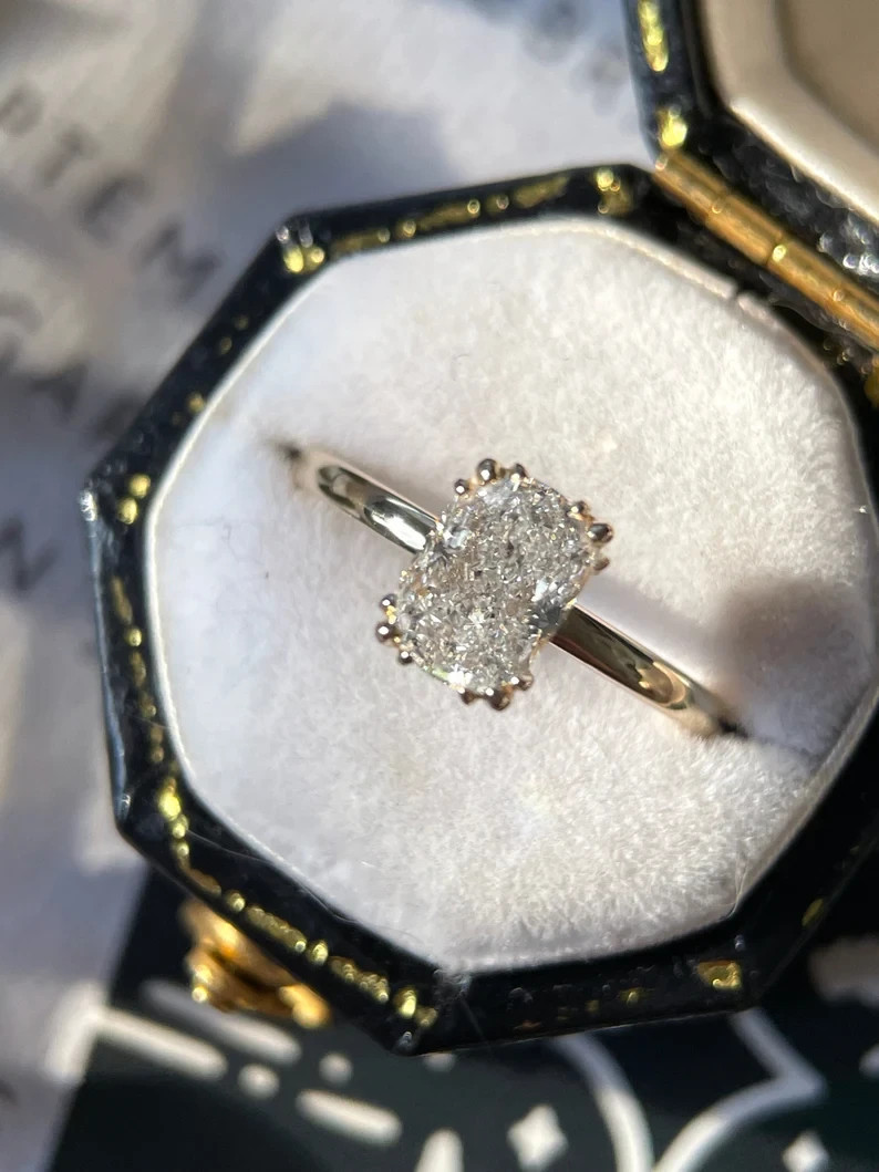 1.50 Ctw Radiant Real Moissanite Women’s Engagement Ring 14K Yellow Gold Plated