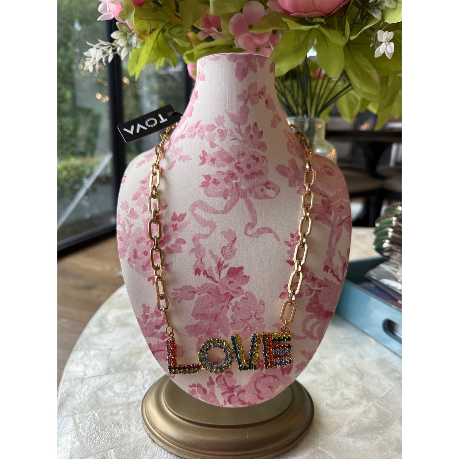 TOVA ‘LA LA LOVE’ NECKLACE IN 17” LARGE PAPERCLIP CHAIN NWT AMAZING!