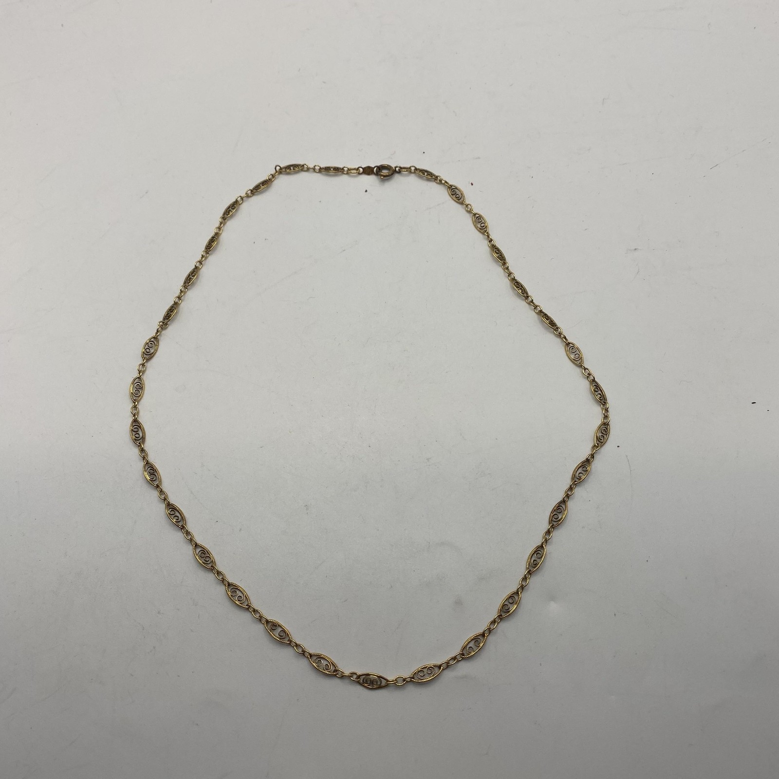12K Gold Filled Filigree Link Chain Necklace 16 In Spring Ring Clasp Jewelry