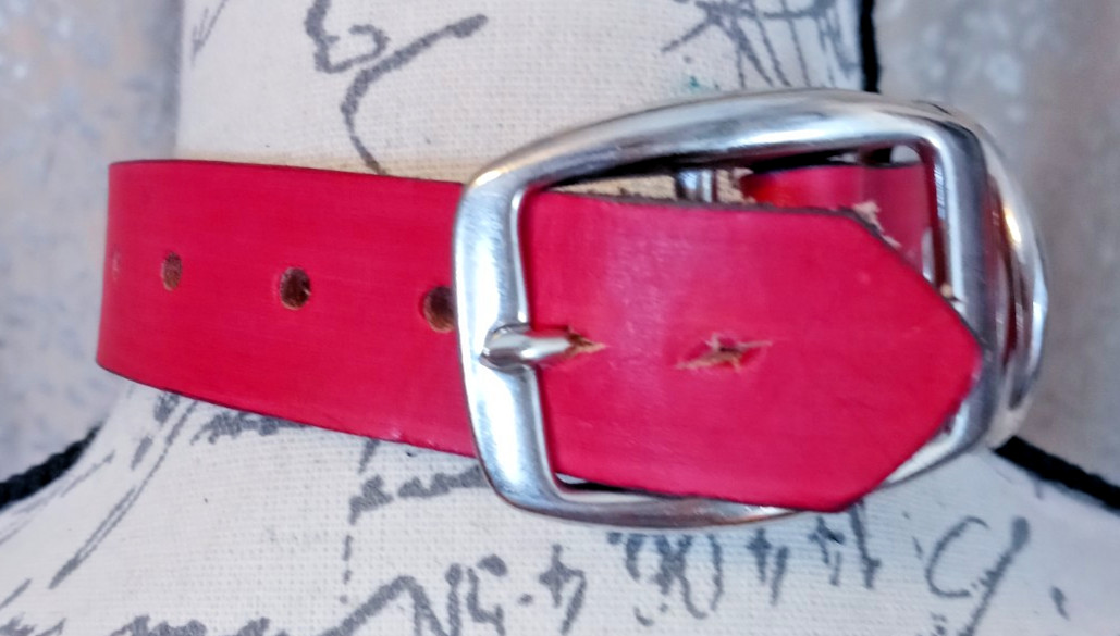 Vintage Red & Black Leather Gothic Thick Wide Garnet Cosplay Choker Collar 12″