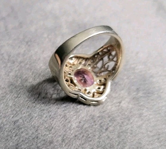 🌸4 Ct Light Cotton Candy Pink & White CZ ? 925 S/S Filigre Ring Sz 7 Marked BBJ