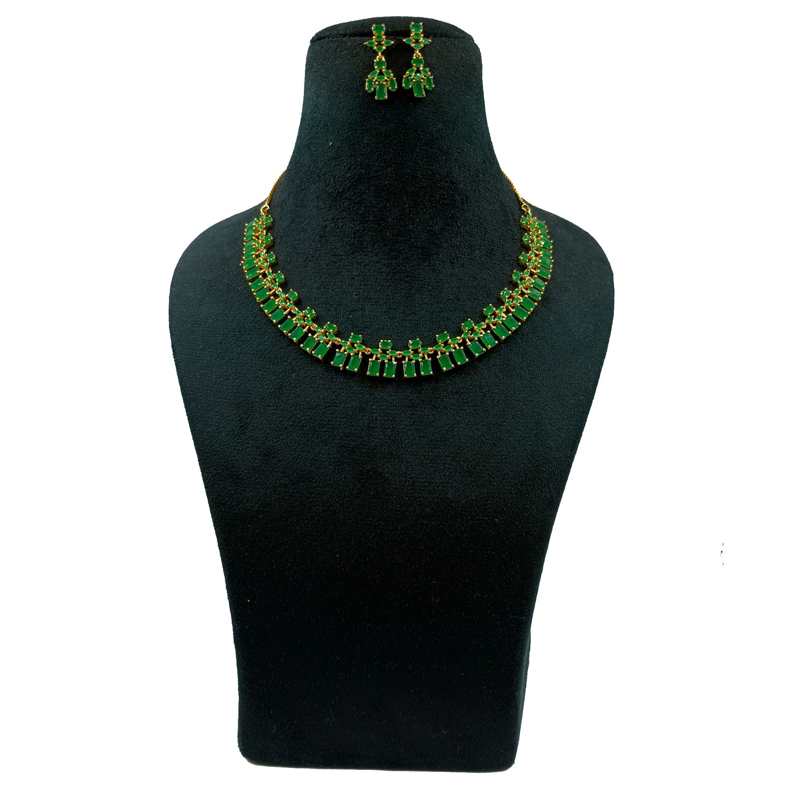 22K Gold Plated South Indian Emerald Necklace Ethnic Bridal Jewelry Set