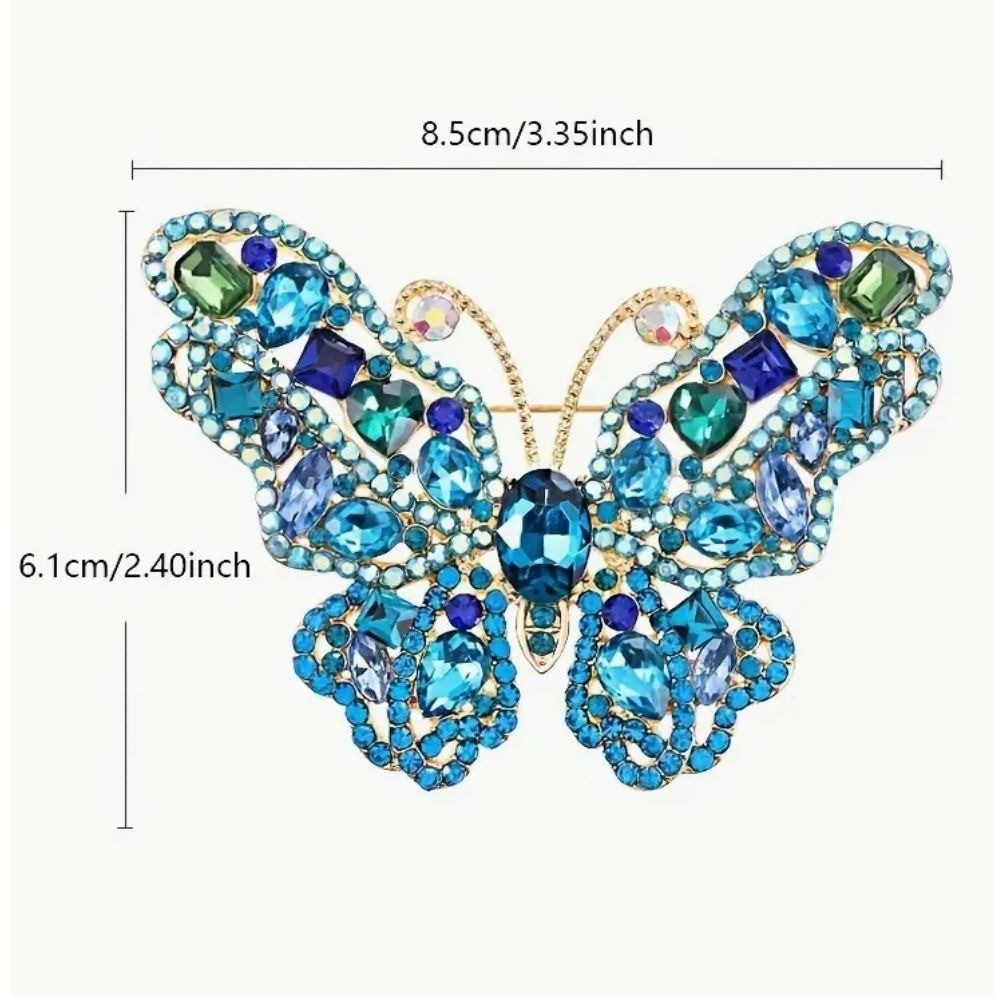 Butterfly Brooch With Iridescent Crystals Blue & Green Gold Tone