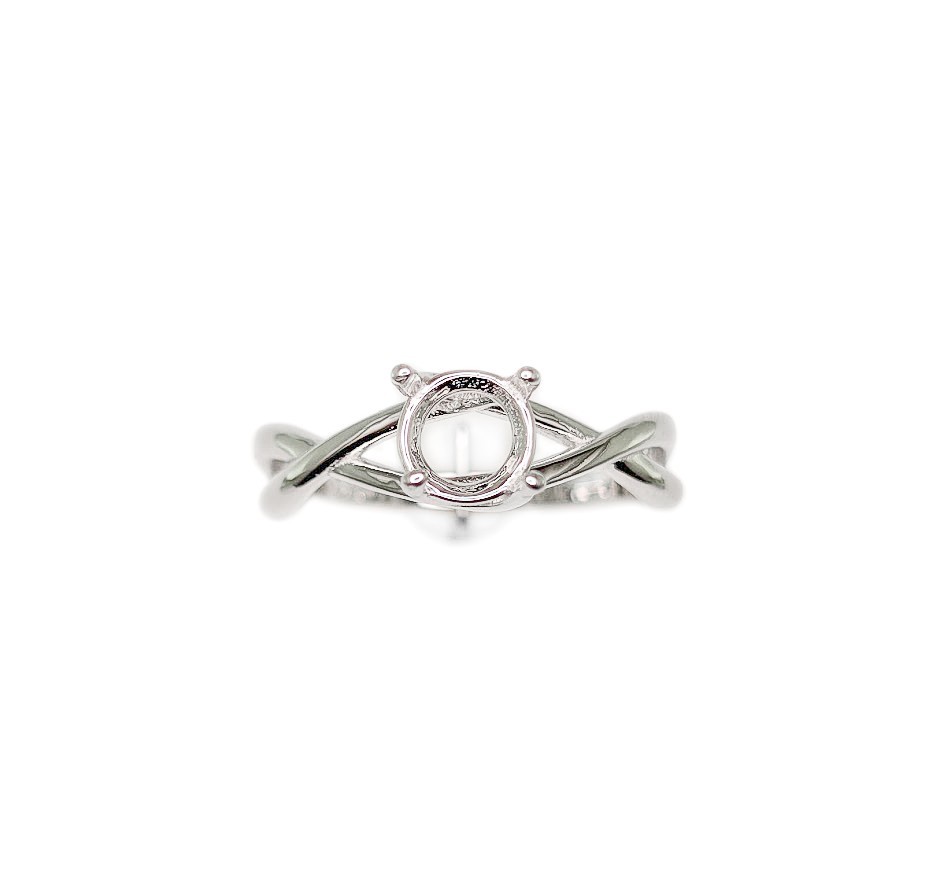 6 mm Round Infinity Twist Solitaire Ring Setting Sterling Silver Rhodium Finish