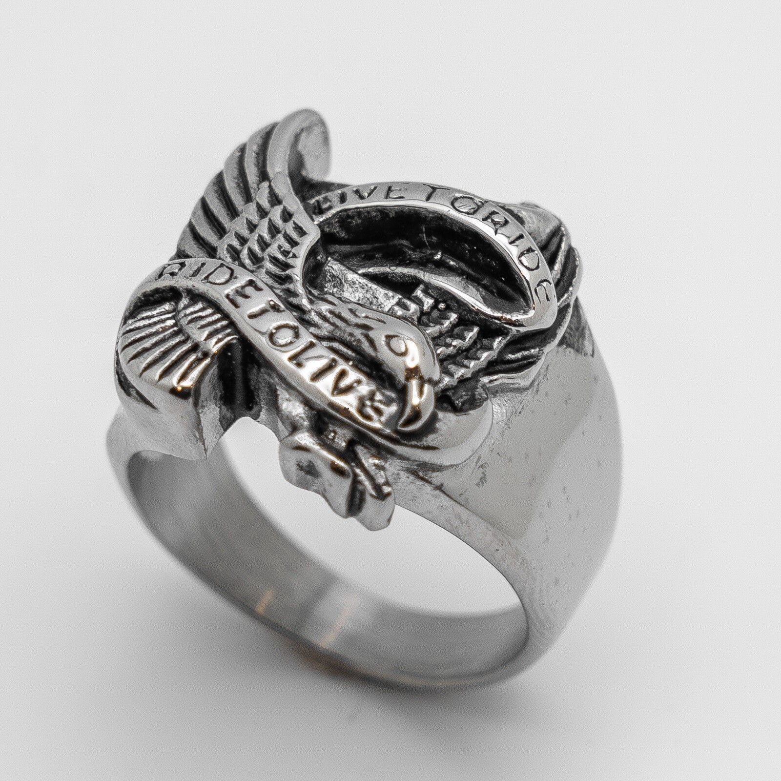 Eagle Stainless Motorcycle Biker Ring Live to Ride / Ride to Live 58