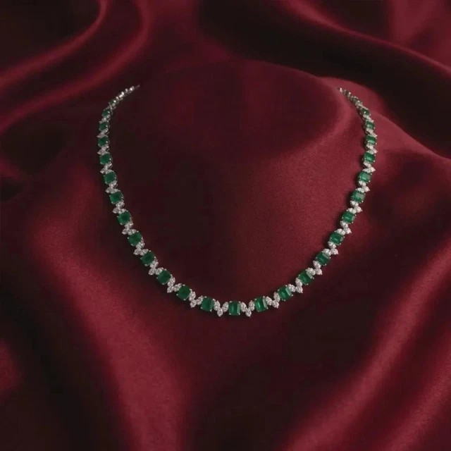 Lab-created 55ctw Emerald Diamond Tennis Necklace 14K White Gold plated