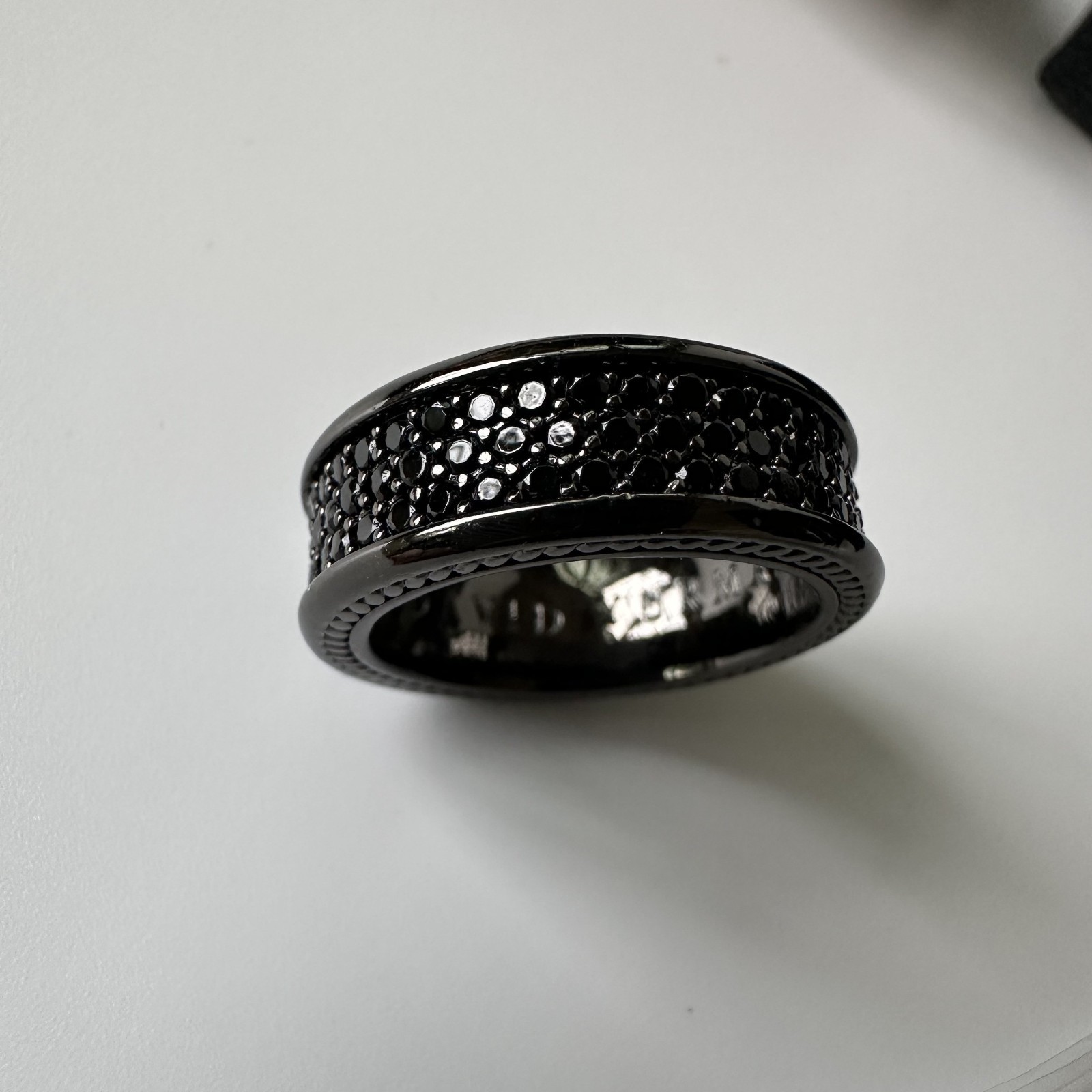 David Yurman ‘Streamline’ Black Diamond Sterling Silver Titanium Ring S.10