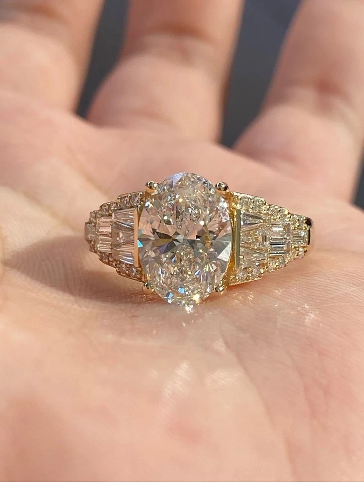 3Ct Oval Cut Created Diamond Solitaire Women Wedding Ring 14K Yellow Gold Finish