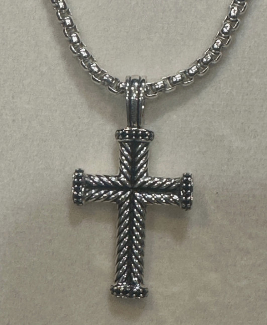 Silver 925 David Yurman Chevron Cross Necklace with Black Diamonds