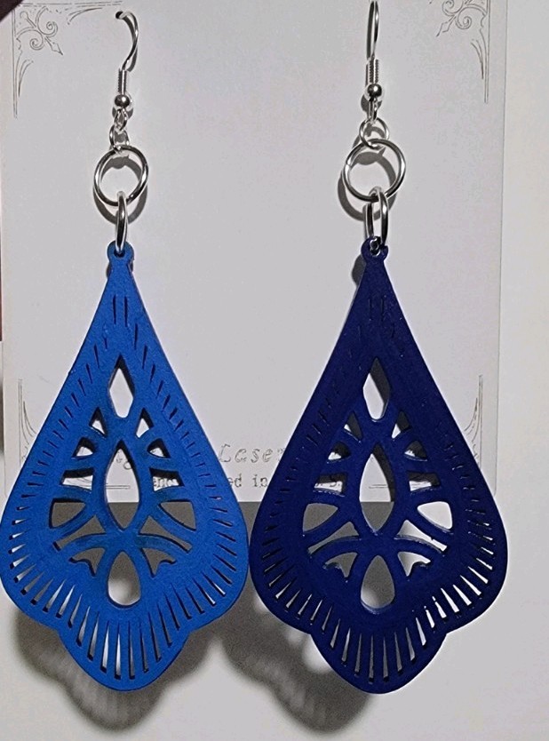 Handcrafted Blue Wooden Earrings