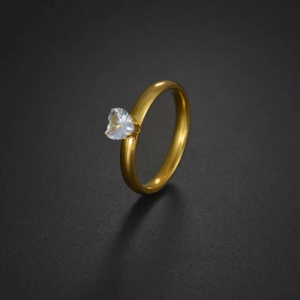 Gold Silver Color Crystal Geometric Simple Heart Ring For Women Girl Female Cute