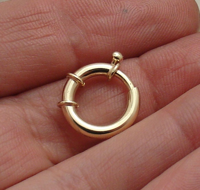 Shiny Spring Ring Senora Clasp Lock Real Solid 14K Yellow Gold 15mm X 3mm