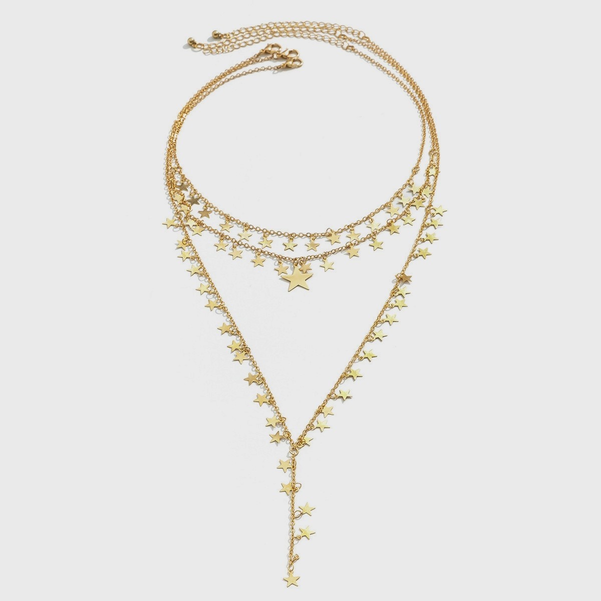 Gold Plated Triple Layer Dainty Star Cluster Y-Shaped Lariat Choker Necklace