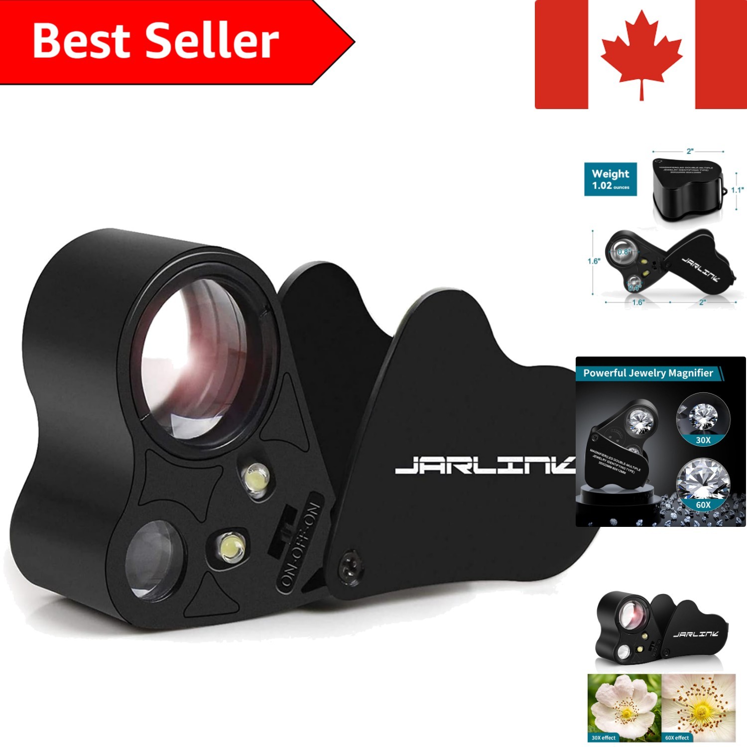 Foldable 30X 60X Magnifying Loupe with LED Light for Jewelry and Collectibles