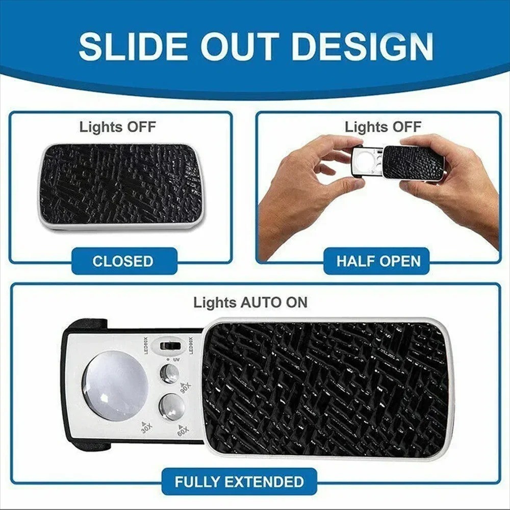 30X 60X 90X Pockets Magnifying Magnifier Jeweler Eye Glass Loupe Loop LED Light