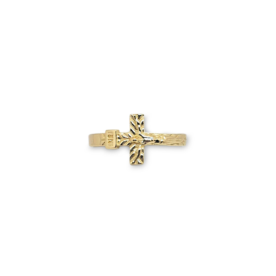 Solid 18K Yellow Gold Cross Ring, Sizes 3 – 12, Crucifix, INRI