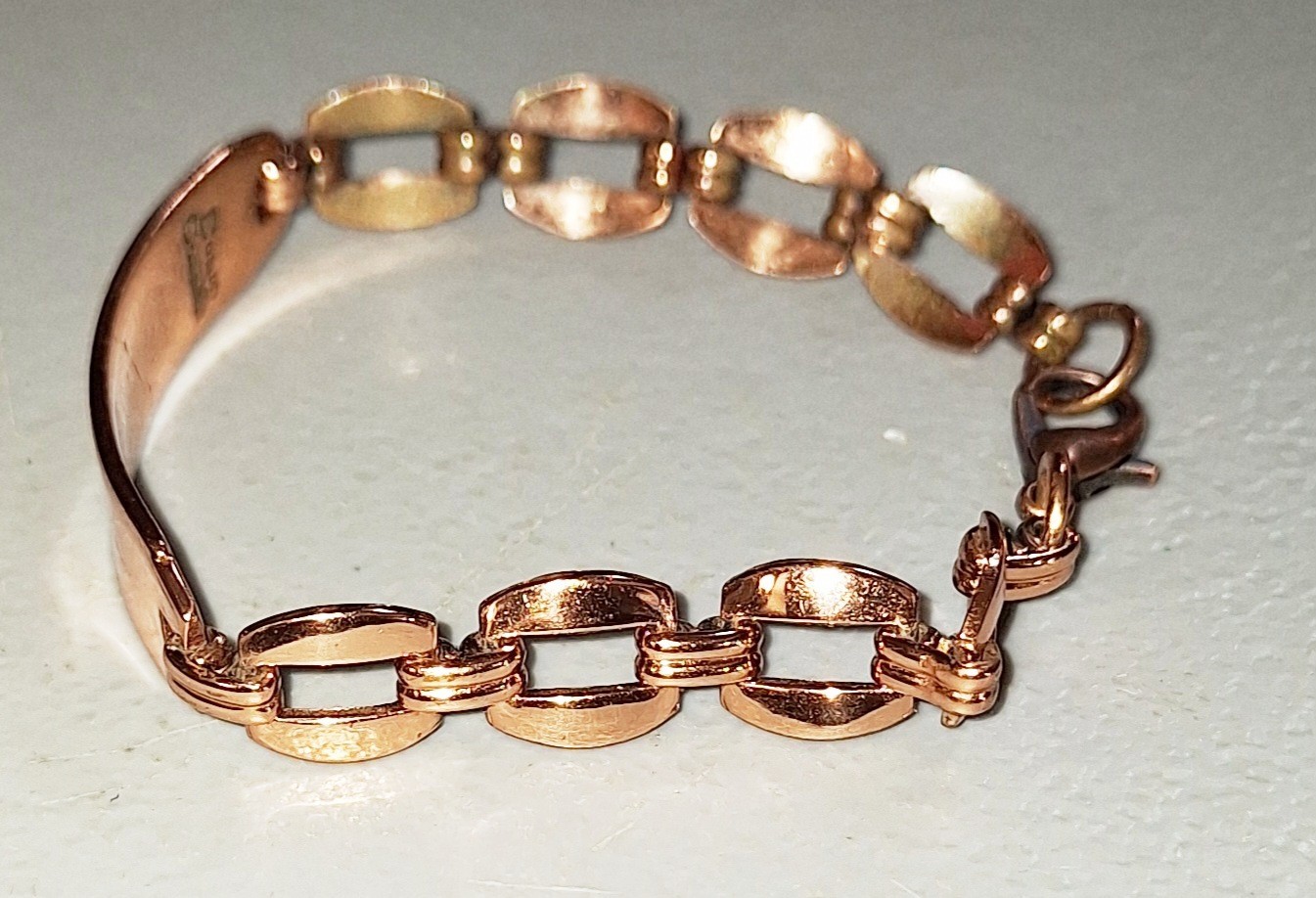 Vintage “Solid Copper” Stamped ID Bracelet, 6.5″ w/Window Link Chain