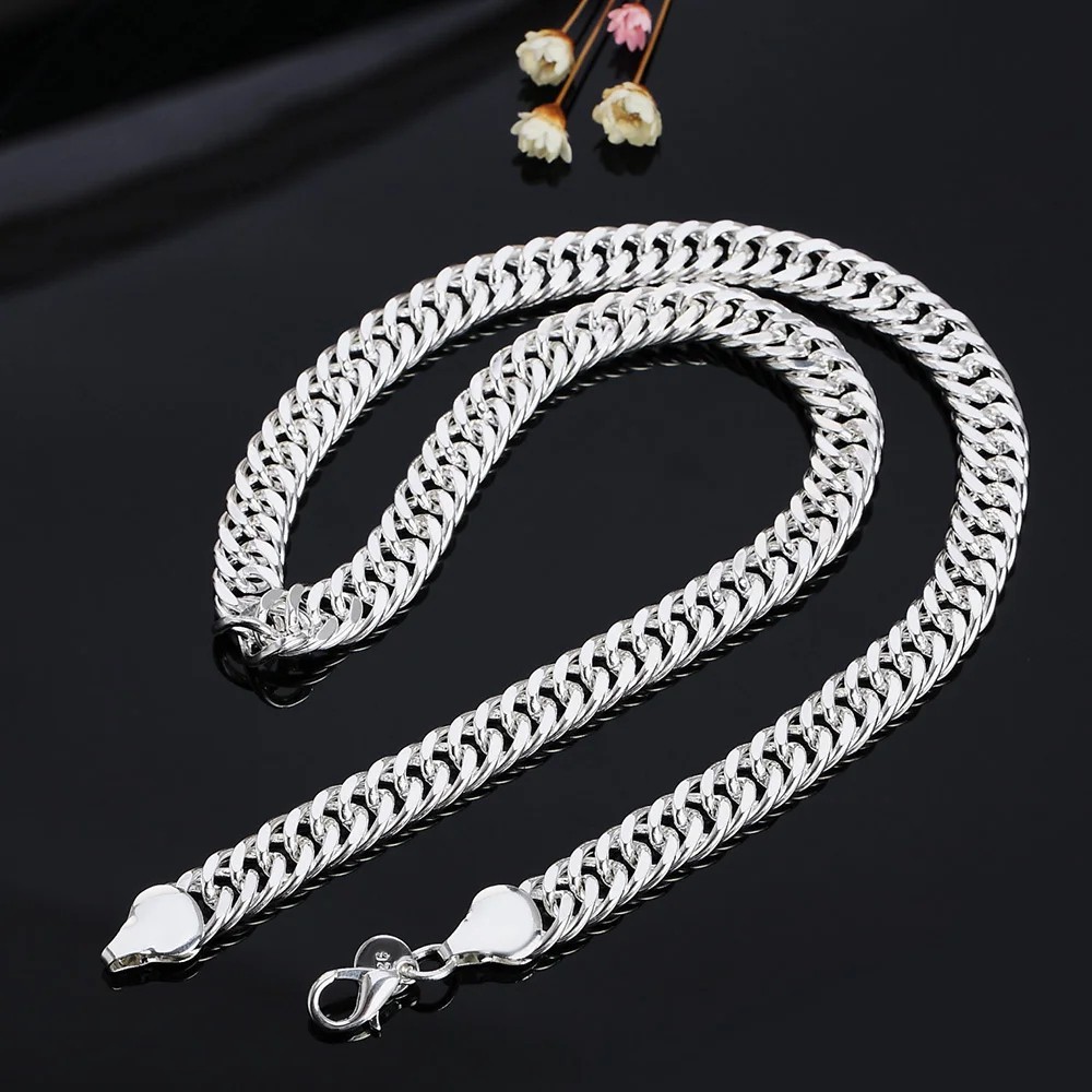Men’s 10mm 925 Sterling Solid Silver Sideways Chain Necklace Jewelry Gift