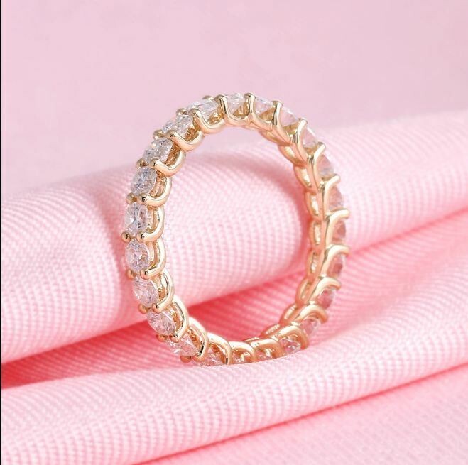 2.20 Ct Lab Created Diamond Engagement Eternity Band Ring 14K Yellow Gold Plated