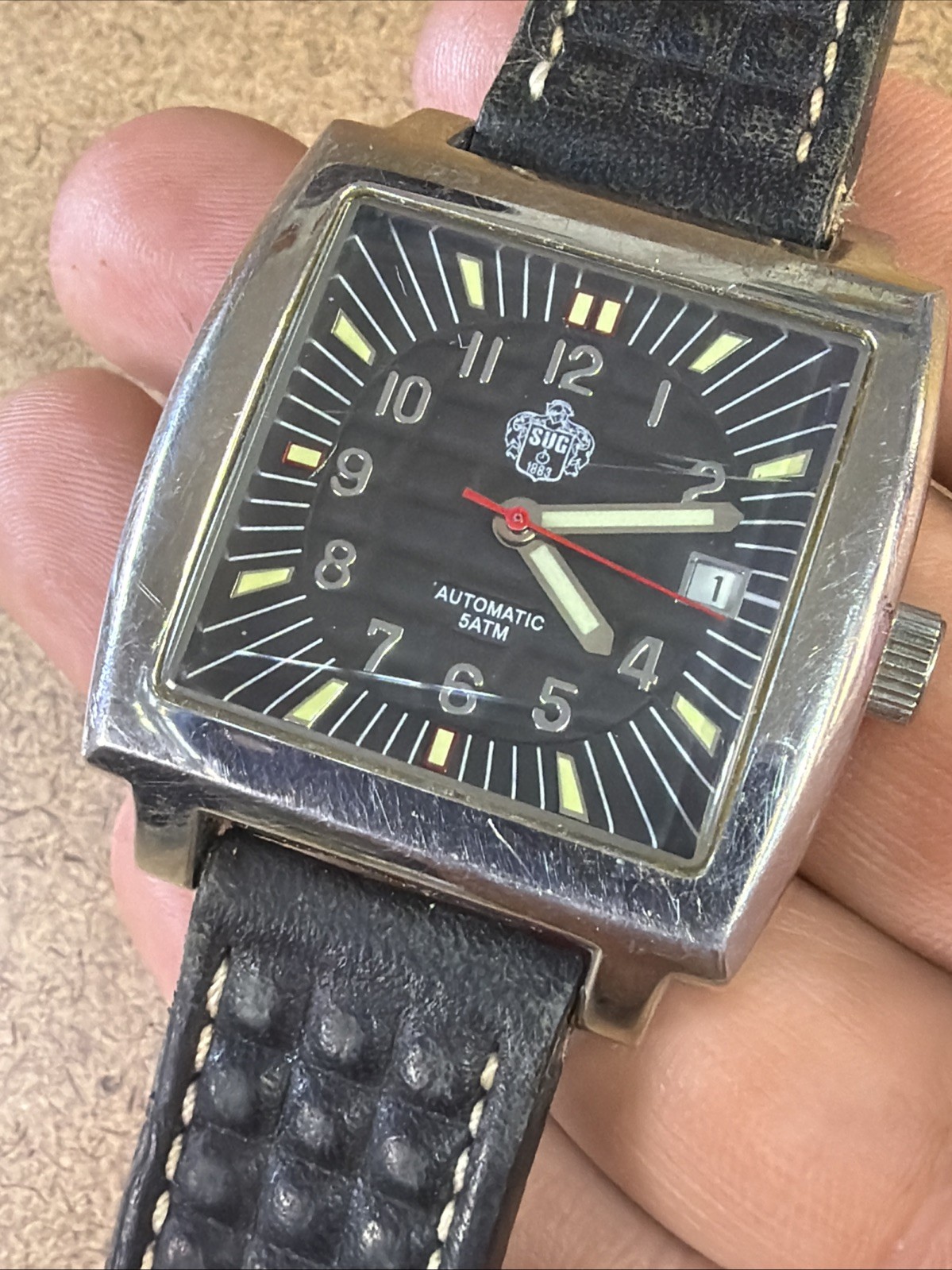 SUG Automatic Watch Reference No. 60362-364 Used Works 5 ATM Black/Silver