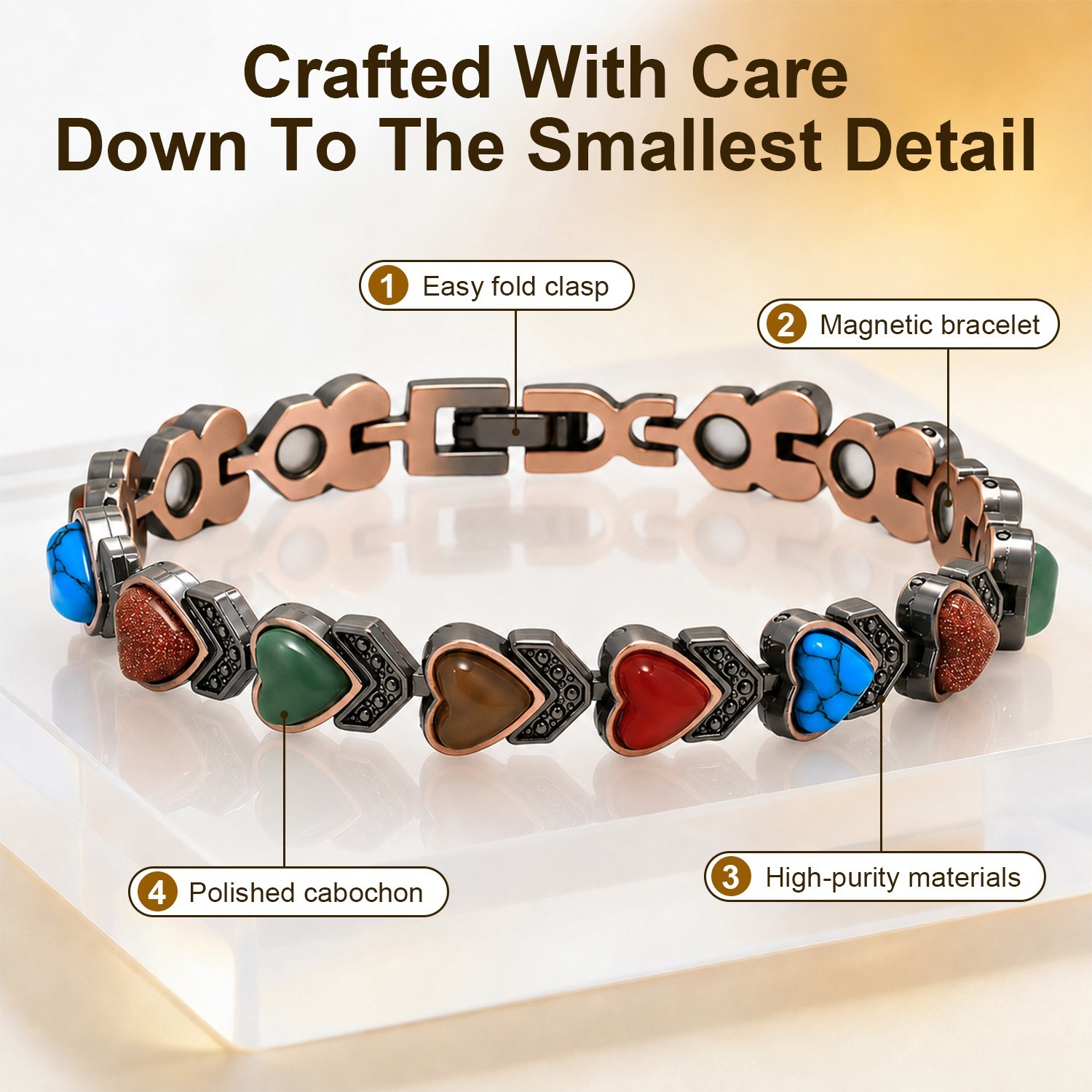 Antique Red Copper Magnetic Bracelet for Adult, Anti-Oxidation Scratch Resistant