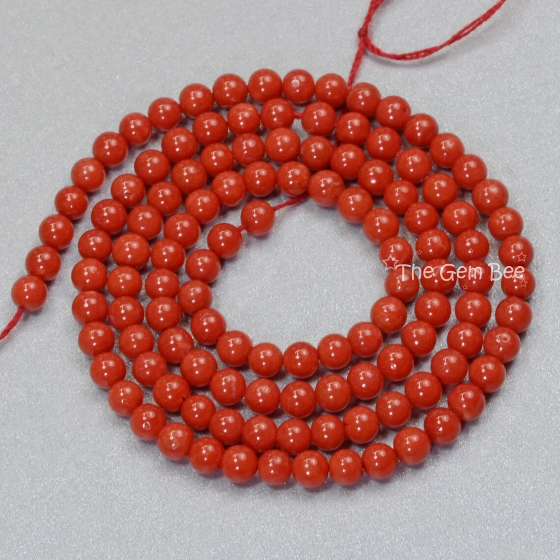 4.2mm AA Quality Undyed Mediterranean Sardinia Red Coral Plain Round Bead 18″