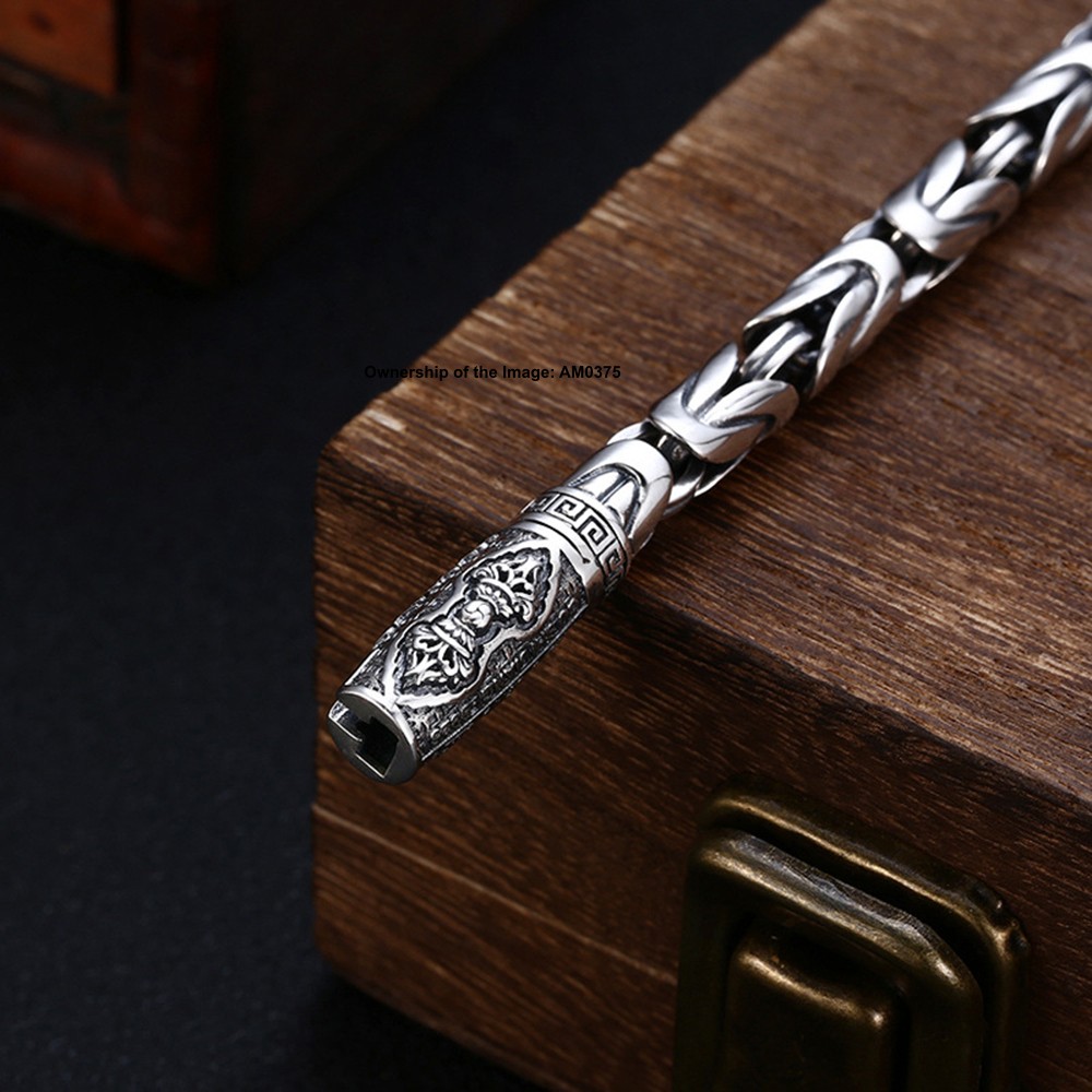 Pure 925 Silver Byzantine Link Chain Bracelet for Men/Women Vintage Look 5mm W