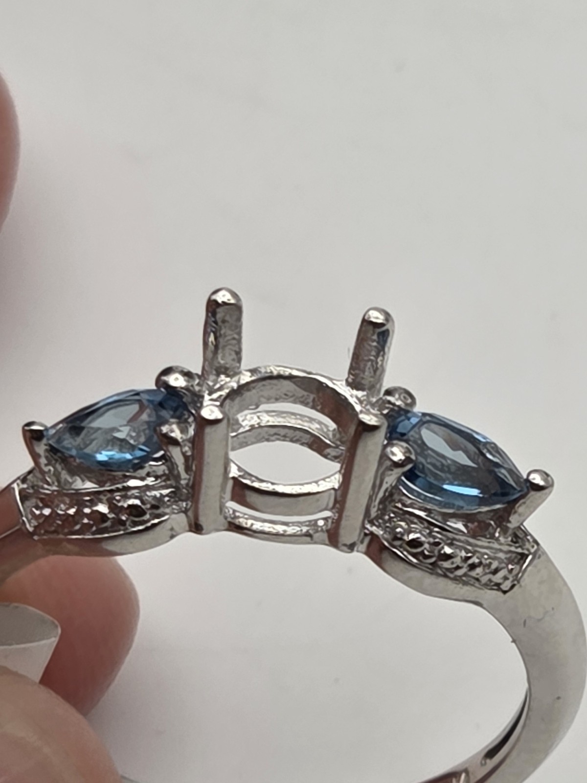 Jtv Ring 6MM MOUNT SETTING .50CTW Pear London Blue Topaz Sterling Silver Sz 9