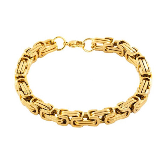 Gold Plated Stainless Steel 8mm 9″ Gold Byzantine Box Link Chain Bling Bracelet