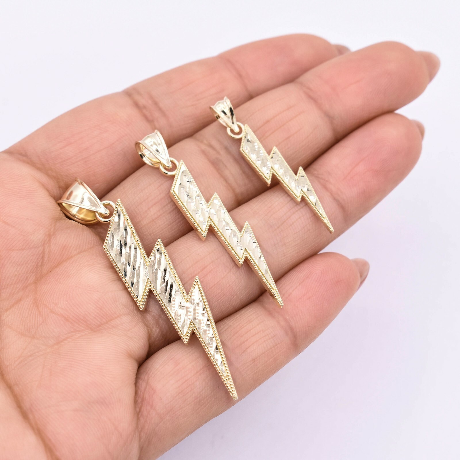 Diamond-Cut Lightning Bolt Pendant Charm Real 10K Yellow Gold ALL SIZES
