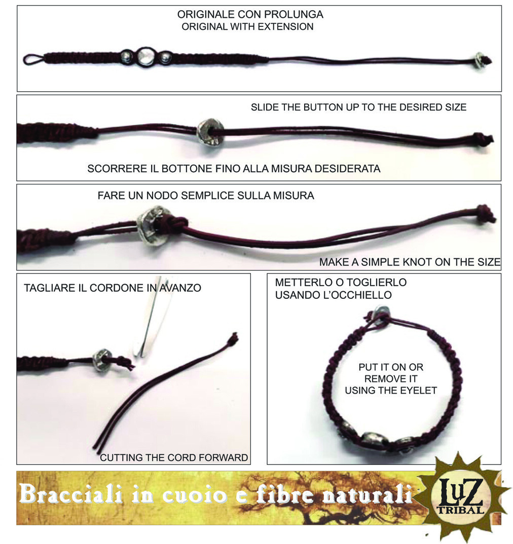 Bracciale in cuoio marrone naturale e pepite metallo – Regolabile