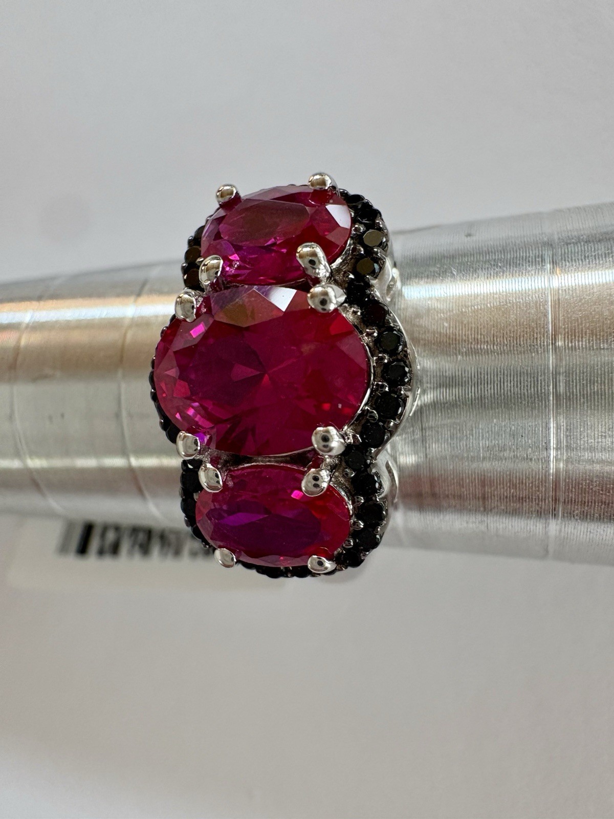Mahaleo Ruby & Black Spinel Rhodium Plated 925 Ring Enhanced (simulated) Size 6