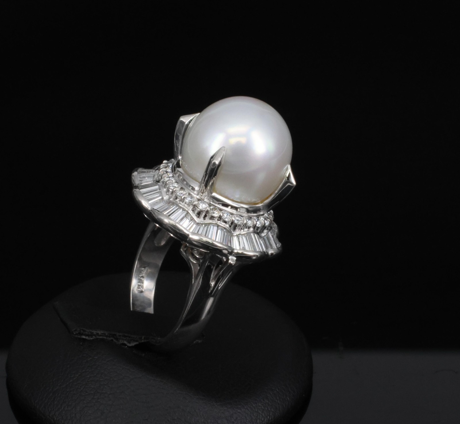 Rare 14mm South Seas Pearl & 1.97ct Diamond Double Halo Platinum Ring, Size 5.5