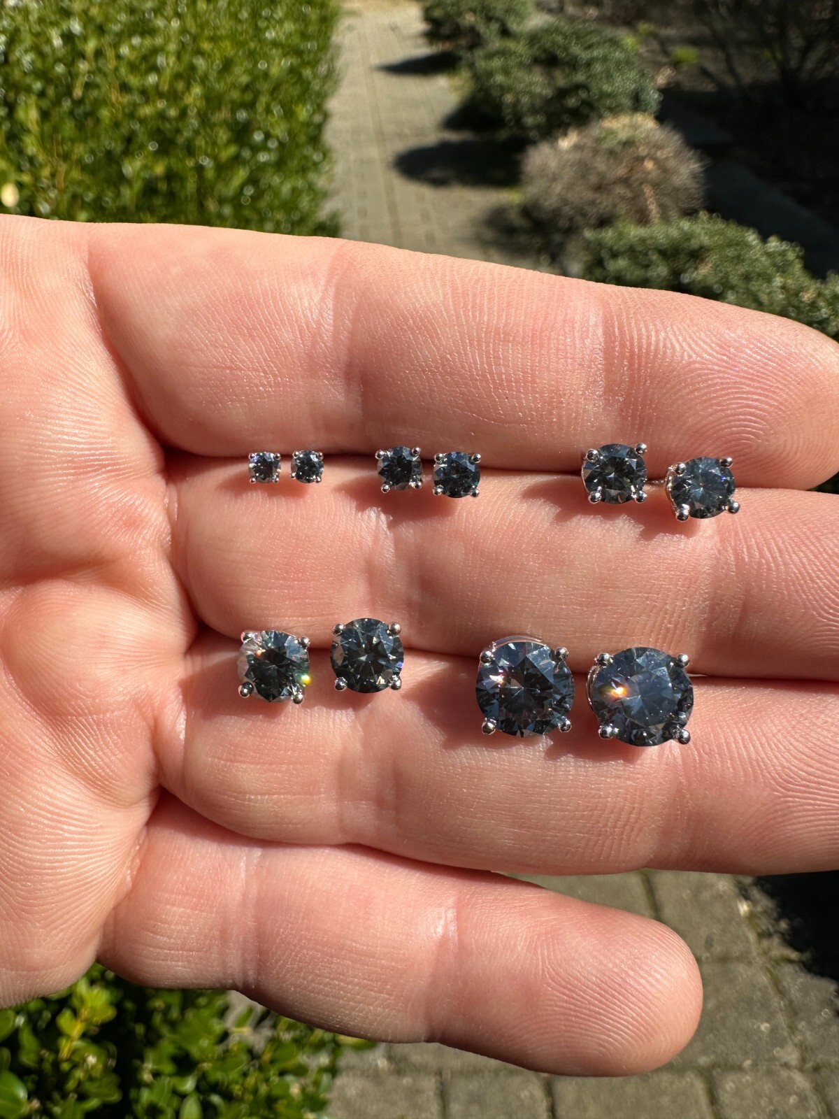 Real Blue Gray Moissanite Screwback Stud Earrings 925 Silver 3-8mm Iced Tester ✅