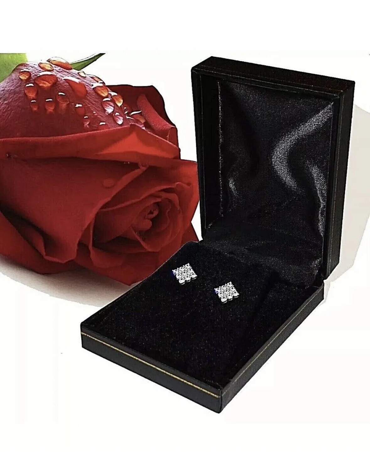 2 Ct Princess Cut VVS1/D Lab Created Stud Earrings 14k White Gold 6mm Push Back